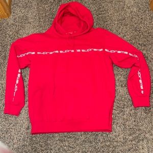 Supreme Text Stripe Hooded Sweatshirt Red